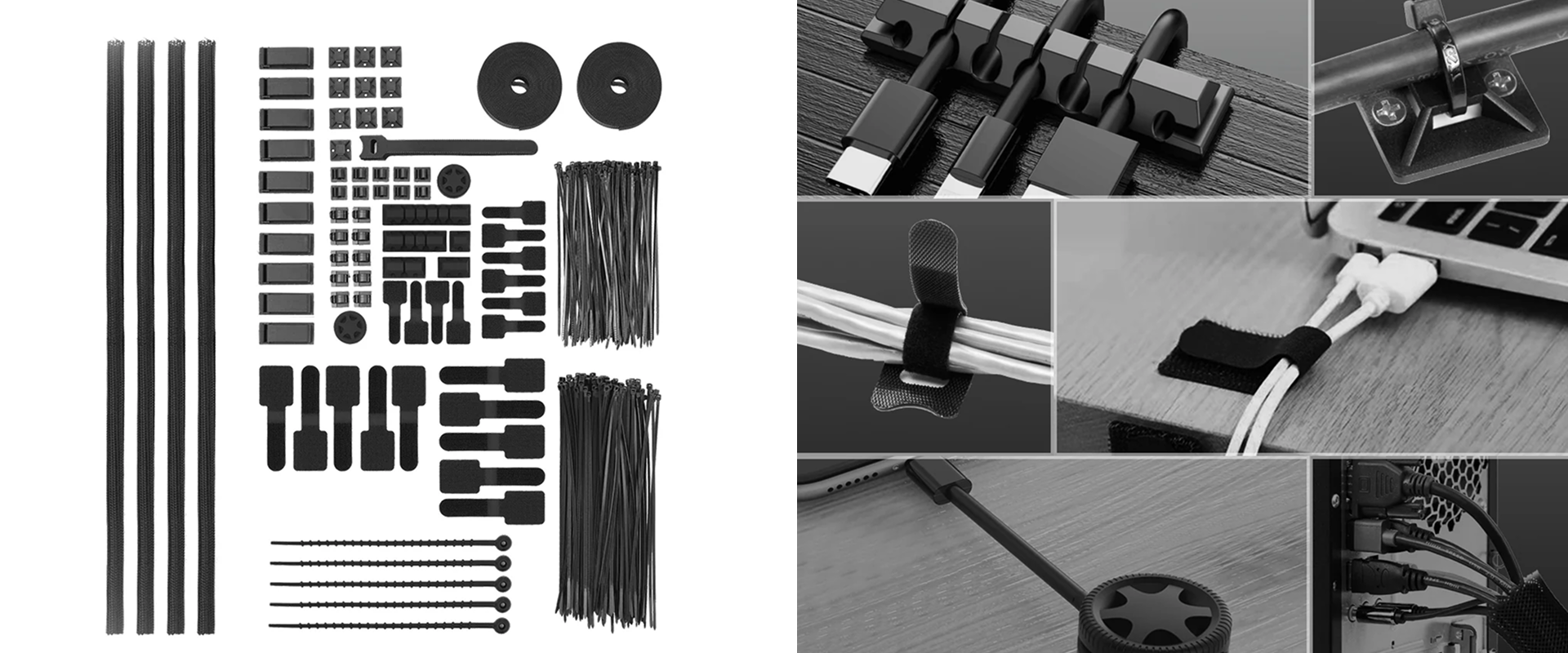 Cable Management Kit keeps track of power cords, chargers, and accessories with simple labels and zip ties.