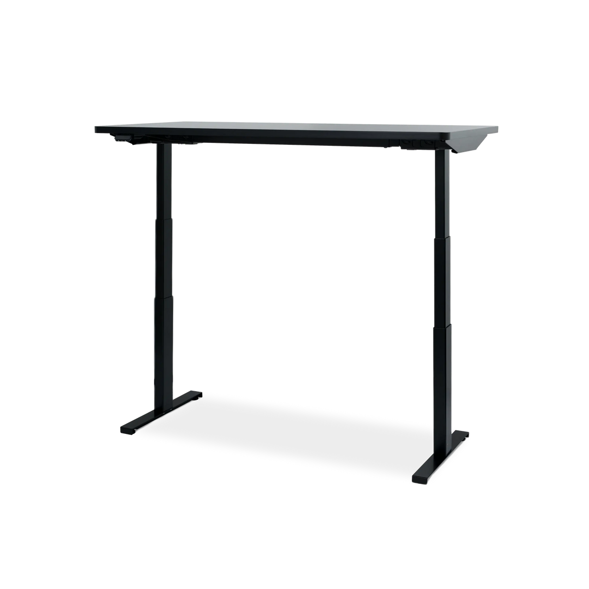 Black adjustable-height desk on a white background