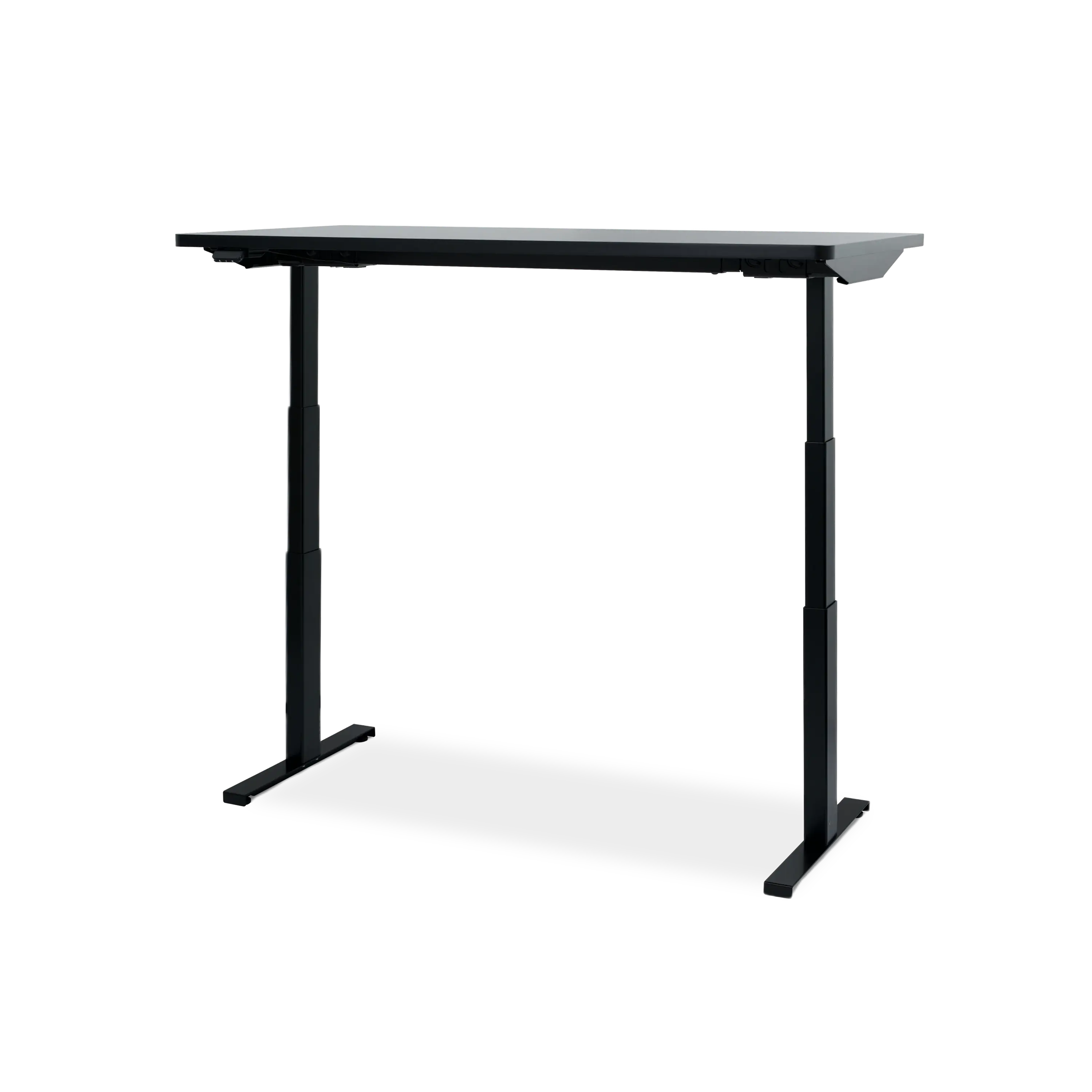 Black adjustable-height desk on a white background