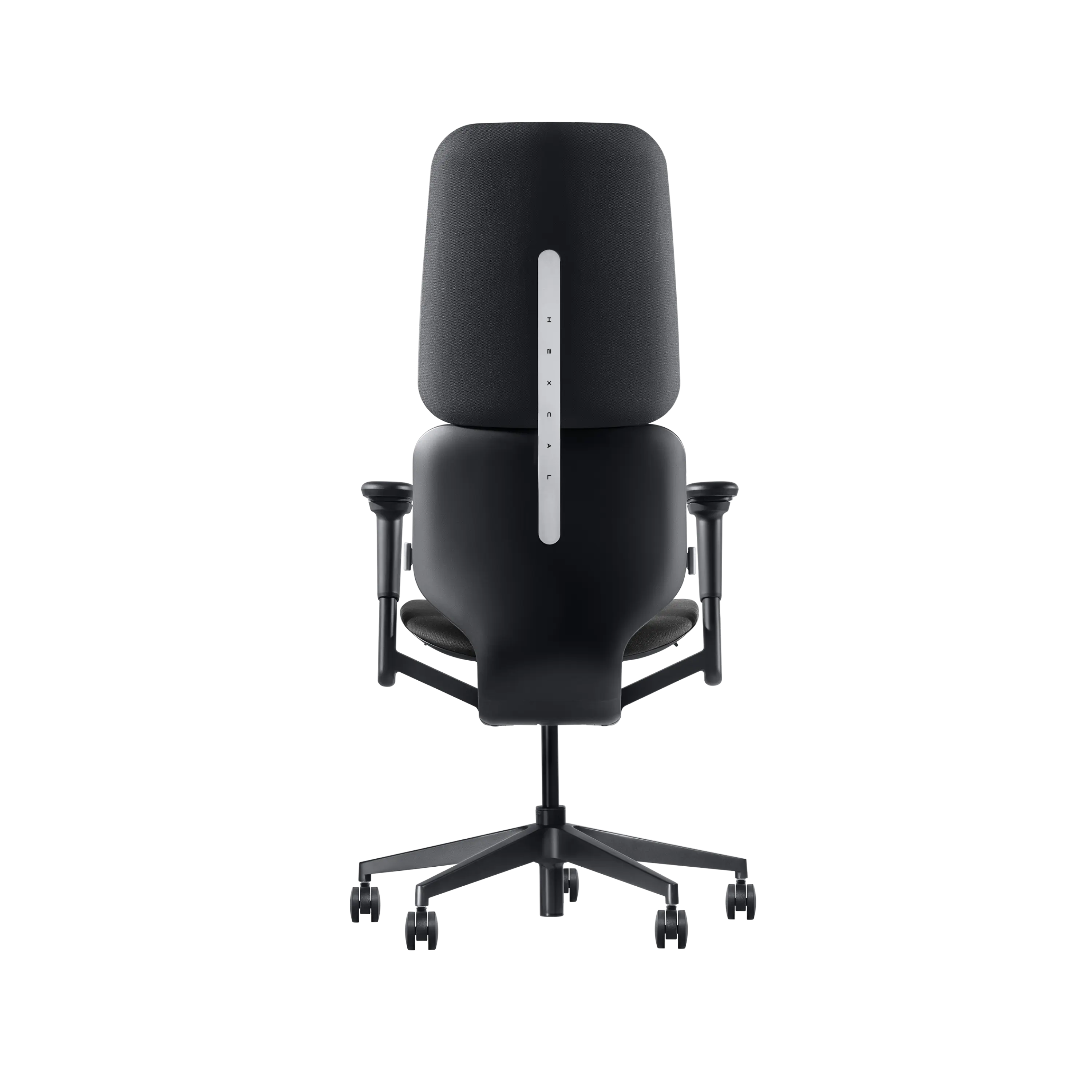 Hexcal office chair's back shows its sculpture design and Hexcal logo.