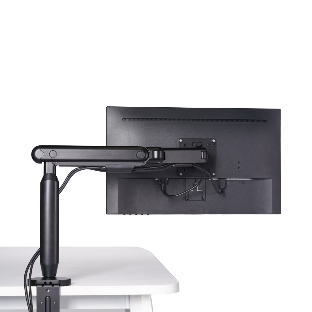 Hexcal Single Monitor Arm has built in cable management to declutter your desktop.