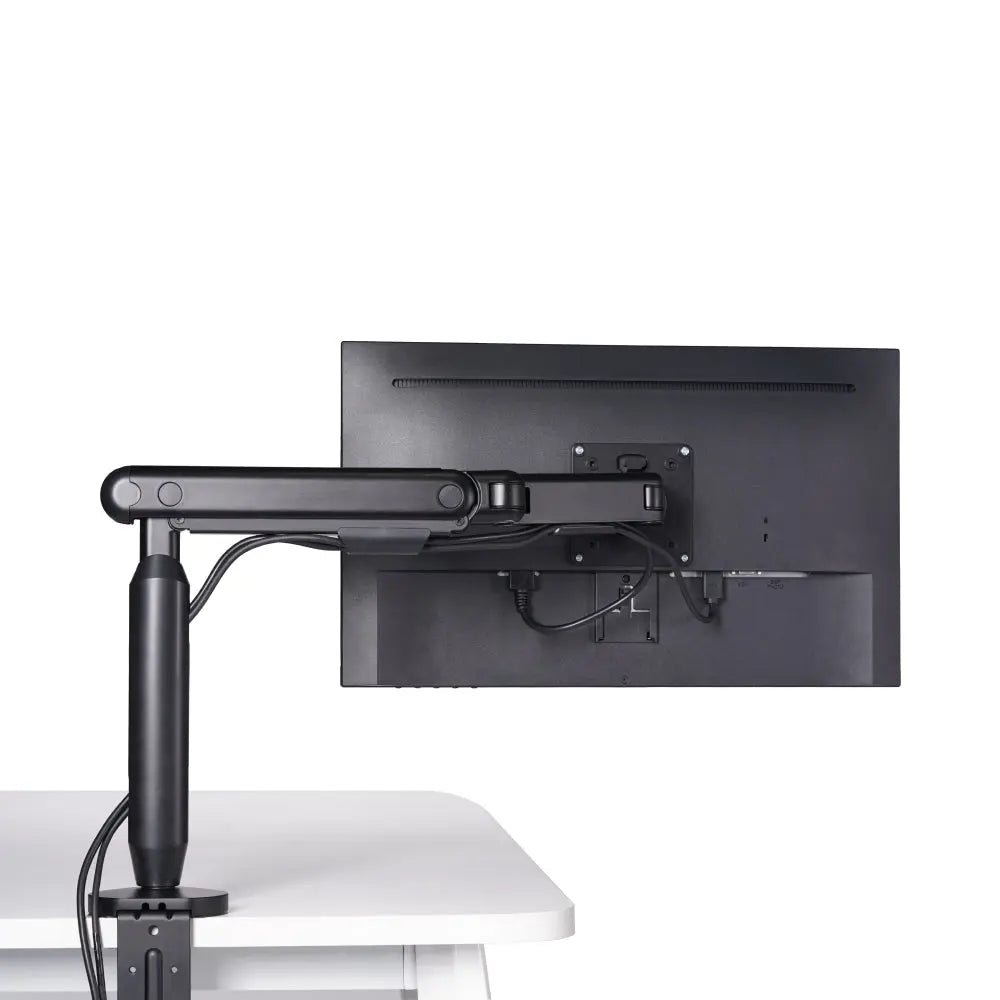 Hexcal Single Monitor Arm has built in cable management to declutter your desktop.