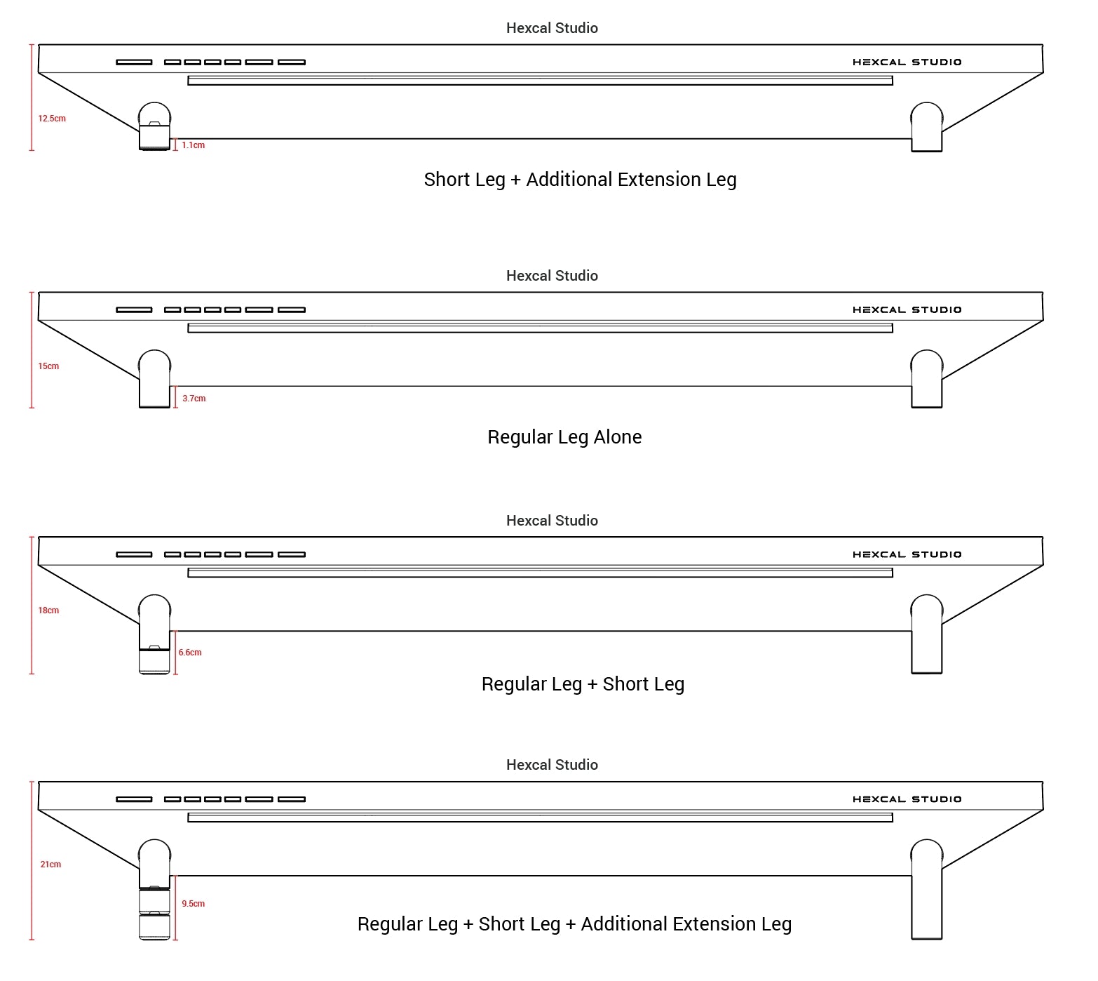 This monitor stand is height adjustable by adding or removing extension legs.