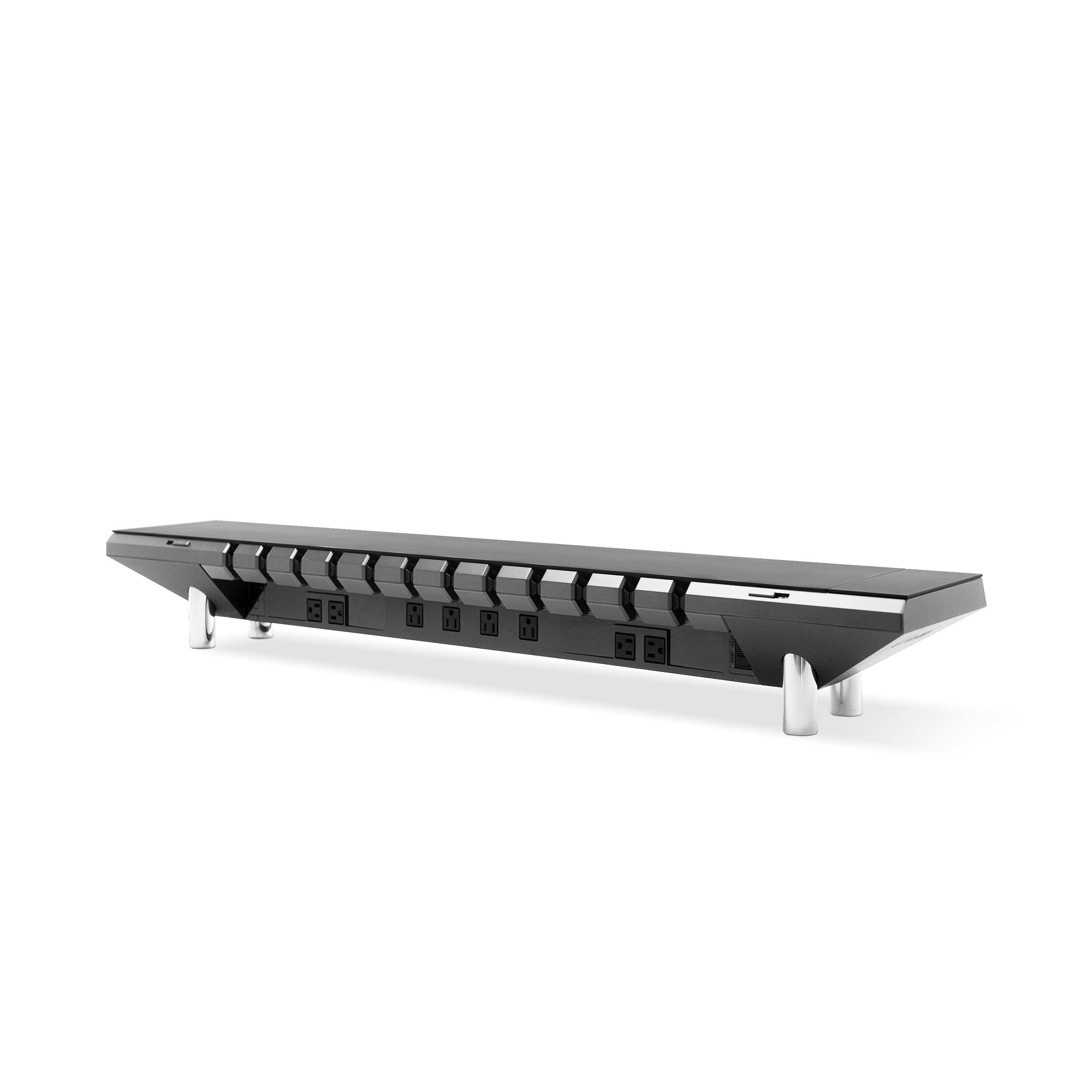Hexcal Studio Monitor Stand's back shows 8 power outlets and patented cable organizers.