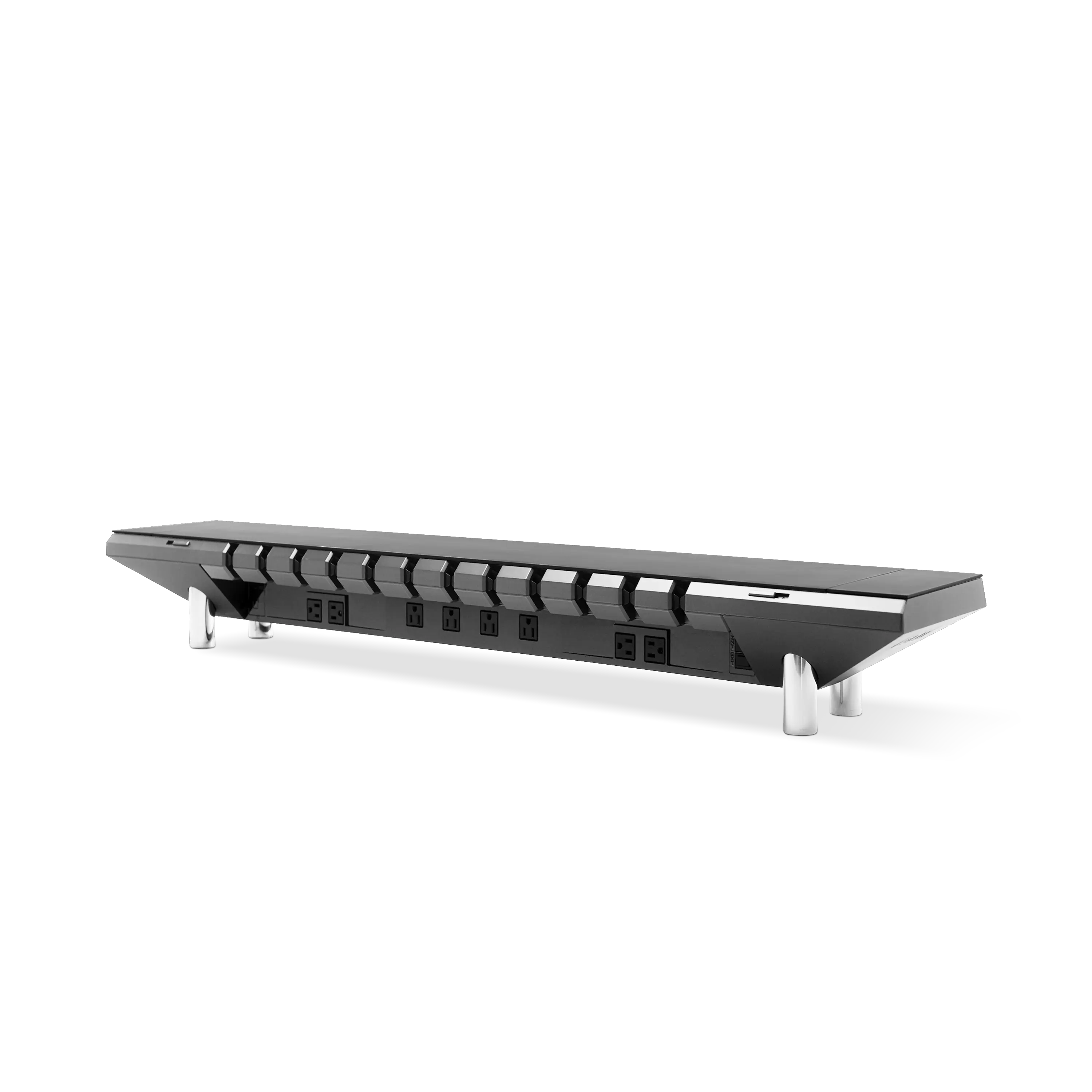 Hexcal Studio Monitor Stand's back shows 8 power outlets and patented cable organizers.