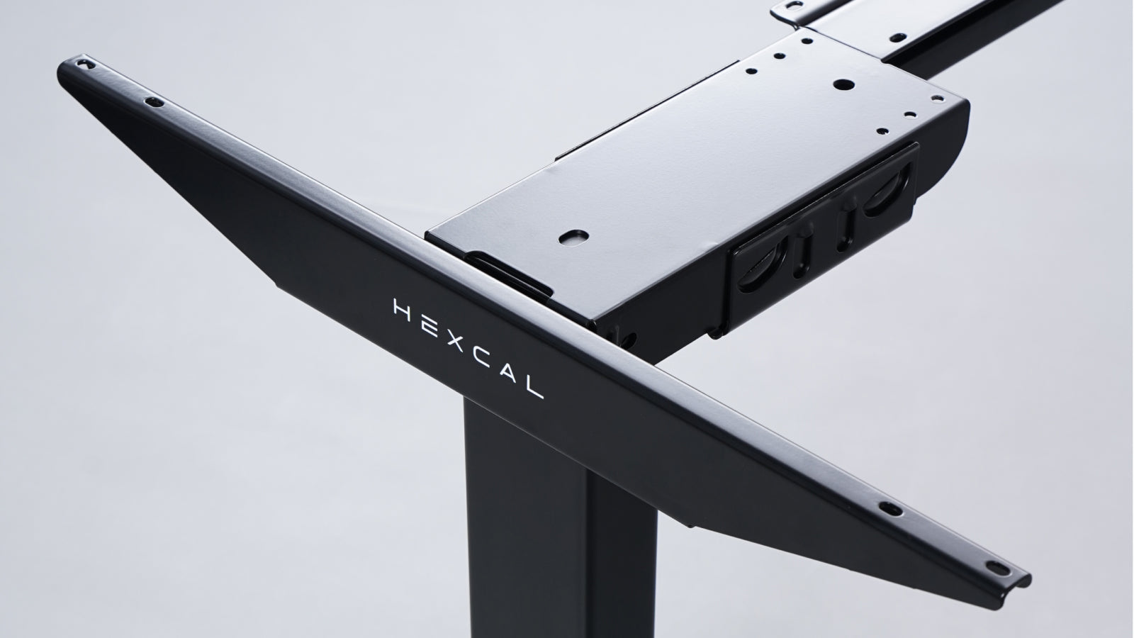 The kick-and-click system provides quick and easy assembly for standing desks.
