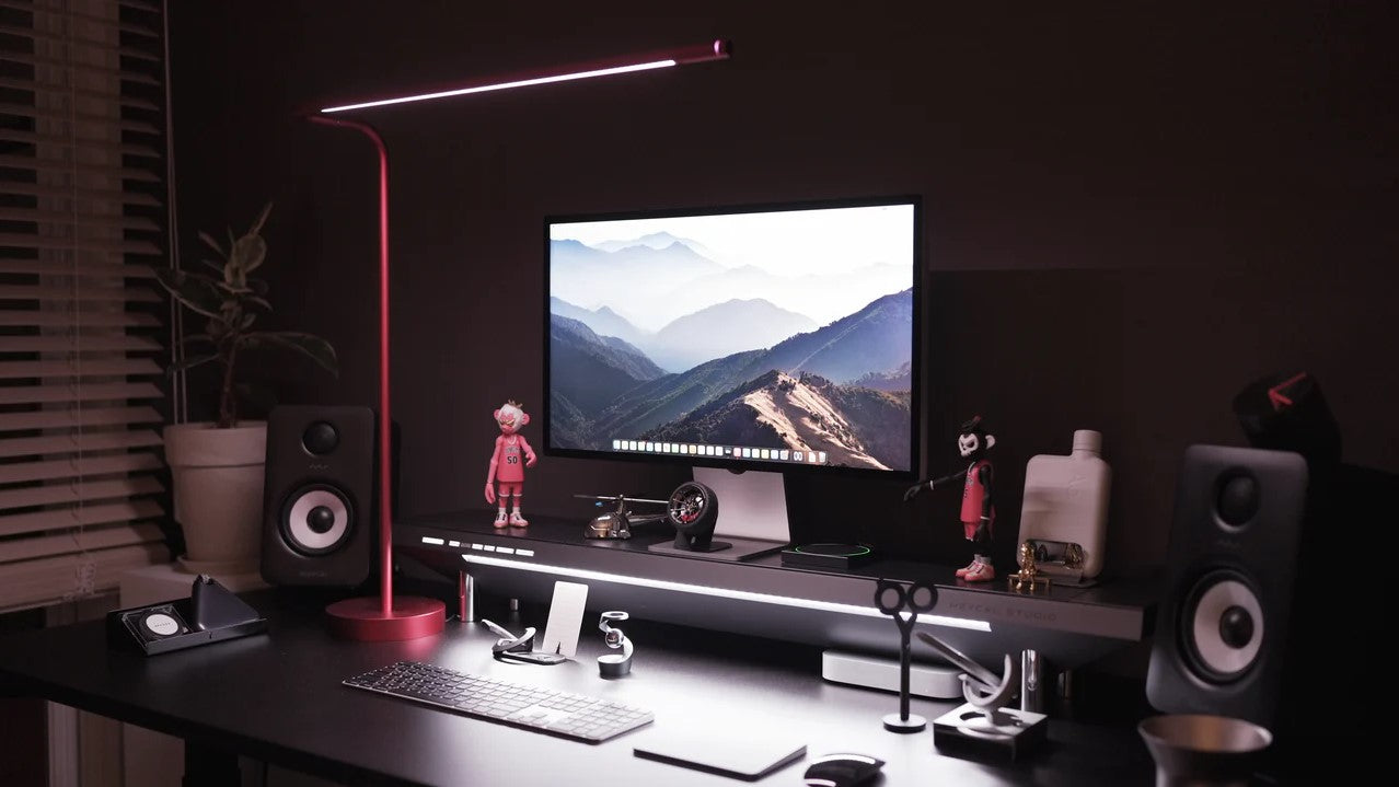 A balanced mix of task, ambient, and decorative lighting in a home offcie