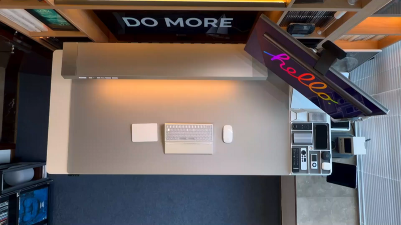 Minimalist desk setup featuring Hexcal Studio Plus monitor stand in a modern home office.