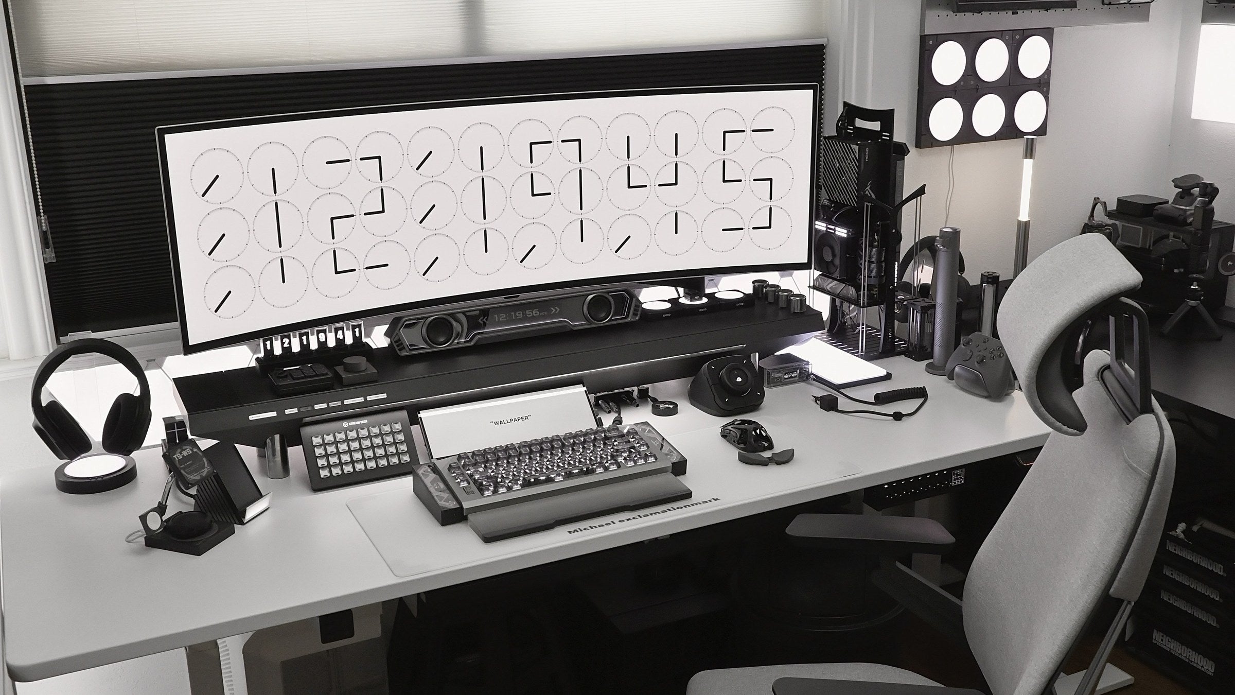 Clean desk cable management with concealed routing on a Hexcal Studio setup