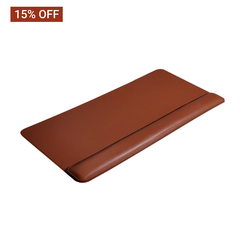 Hexcal Desk Mat and Wrist Rest in brown color.
