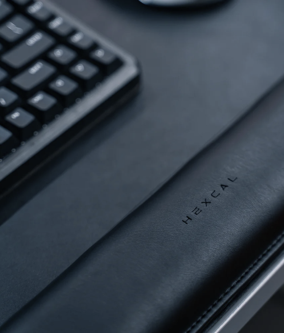 Hexcal Desk Mat system uses luxury vegan leather material.