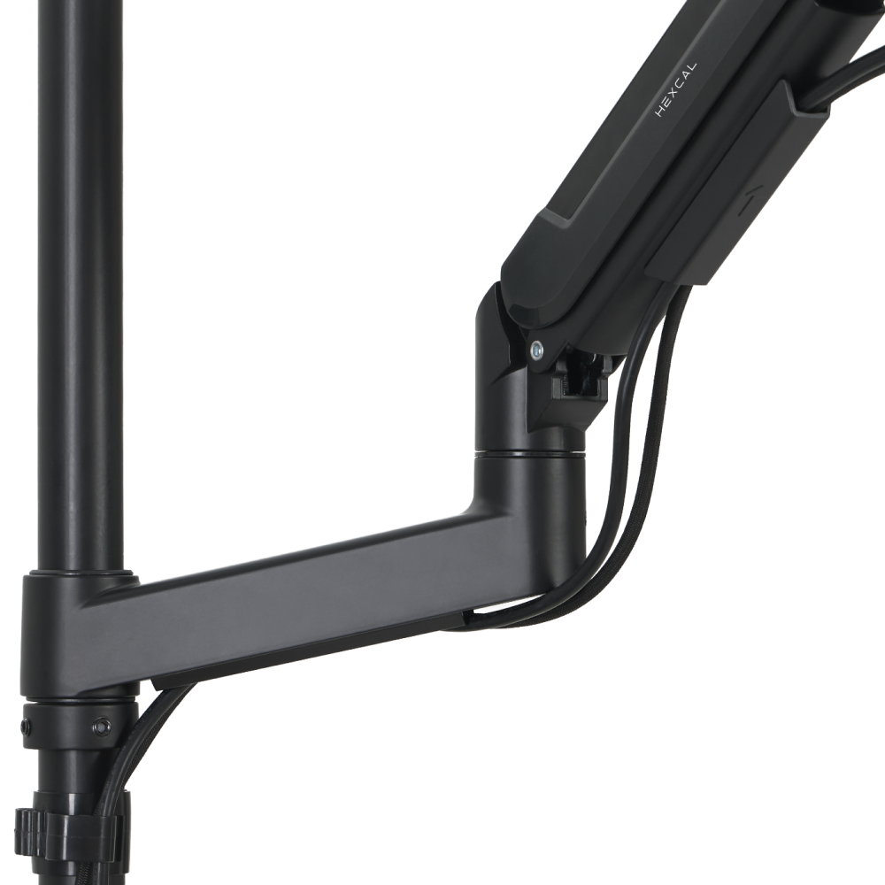 Hexcal Monitor Mount System integrated hidden cable routing.